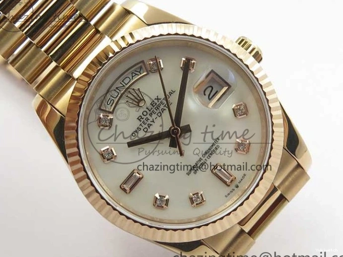 36 Day-Date Dial Edition Maker President RG 128239 Markers on Crystral RG Bp MOP Bracelet Best White 1220